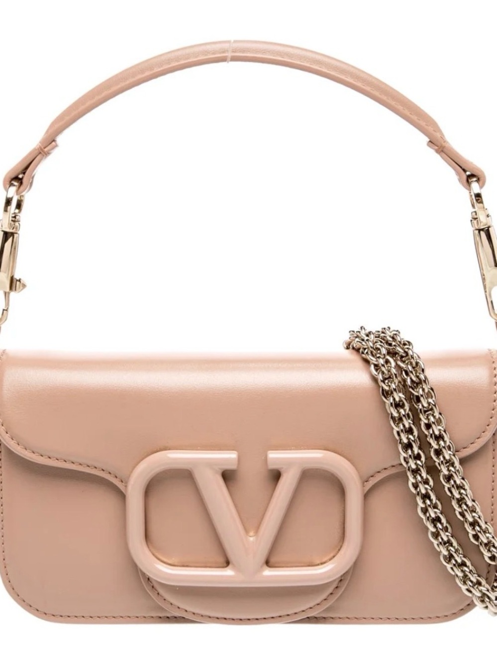 Valentino Garavani Nude Pink VLogo Shoulder Bag with Chain